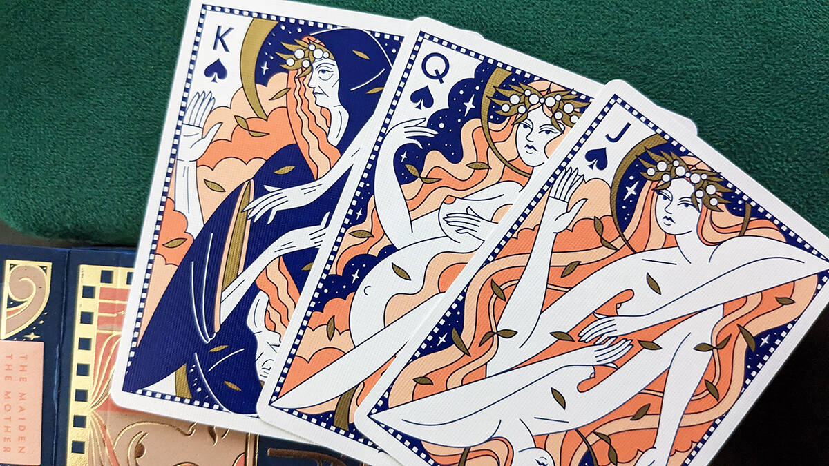 The Jack, Queen, and King court cards represented by The Maiden, The Mother, and The Crone.